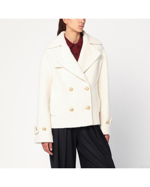 Tagliatore White Short Alpaca-Blend Coat
