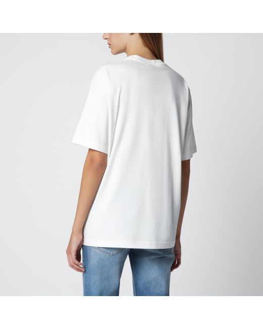 Gucci White Cotton And Silk Jersey T-Shirt With Logo Print