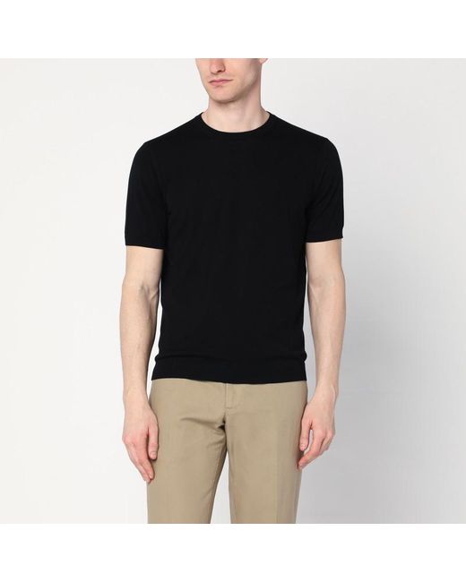T-shirt girocollo nera in cotone di Drumohr in Black da Uomo