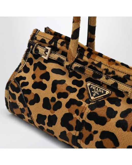 Borsa a mano media in cavallino di Prada in Brown