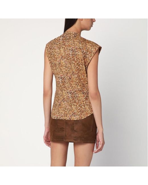 Isabel Marant Brown Asymmetrisches Nayda-T-Shirt Mit Ockerfarbenem Print
