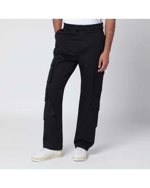 Represent Black Cotton Cargo Trousers for men