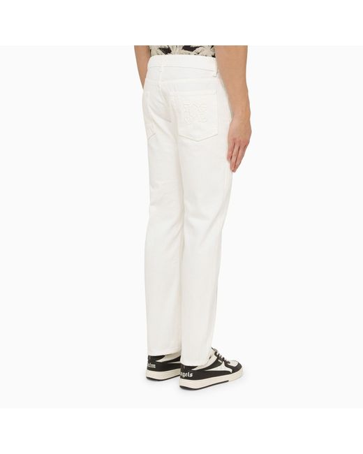 Palm Angels White Jeans With Monogram Embroidery for men