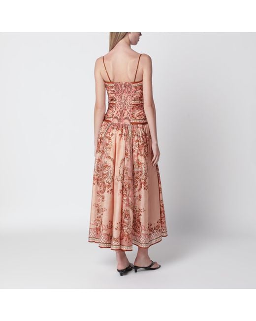 Zimmermann Orange Aster Midi Dress With Silk Scarf Detail