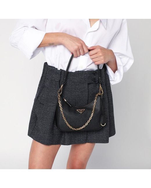 Prada Black Mini Re-Edition Tasche Aus Schwarzem Saffiano