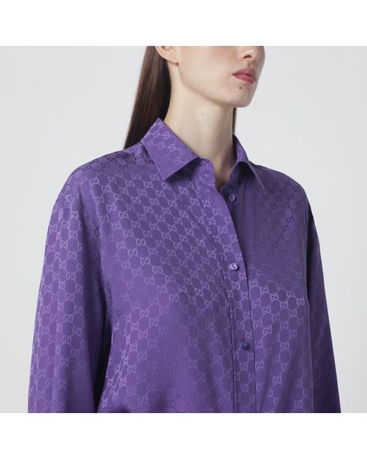 Gucci Purple Oversized Gg Jacquard Silk Shirt