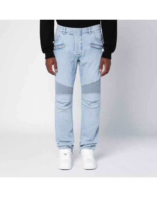 Balmain Blue Denim Biker Jeans for men