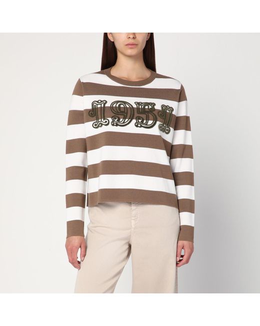 Max Mara Brown Striped Wool Sweater With Embroidery