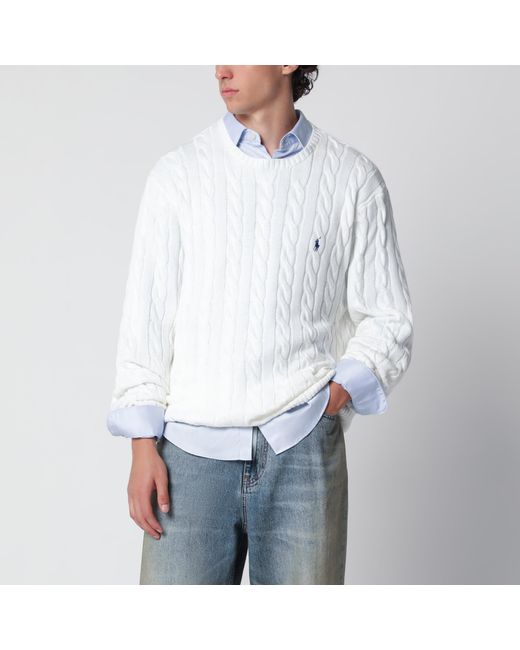 Polo Ralph Lauren White Cable-Knit Cotton Sweater for men