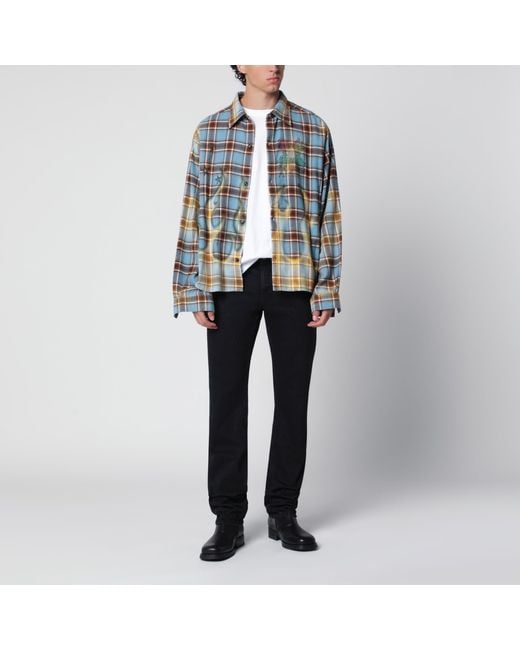 Amiri Blue Ma Quad Bleached Cotton Flannel Shirt for men