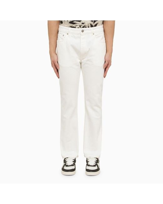 Palm Angels White Jeans With Monogram Embroidery for men