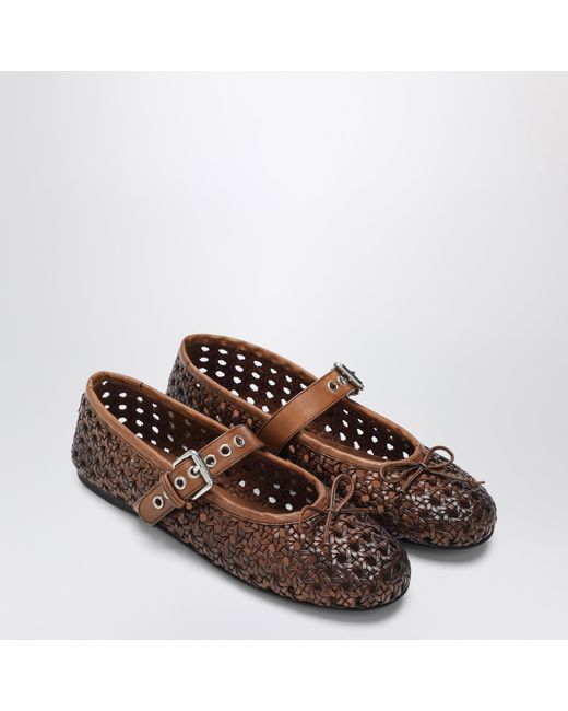 Miu Miu Brown Perforated Leather Ballerinas
