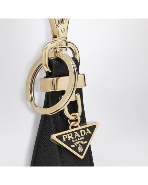 Prada Metallic Saffiano Leather Keyring With Triangle Logo