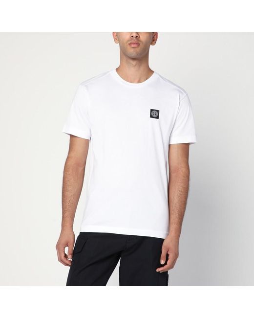 T-shirt bianca in cotone con patch logo di Stone Island in White da Uomo