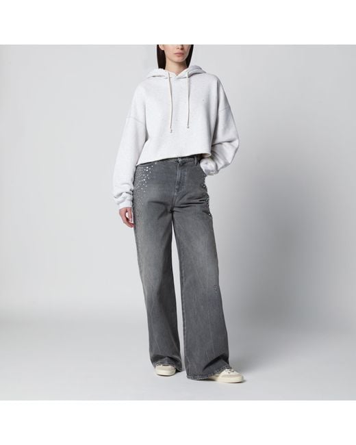 Golden Goose Deluxe Brand Gray Star Cropped Oversized Cotton Hoodie