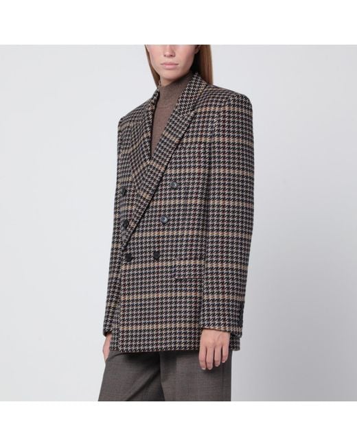 Saint Laurent Gray Double-Breasted Checked Wool Jacket