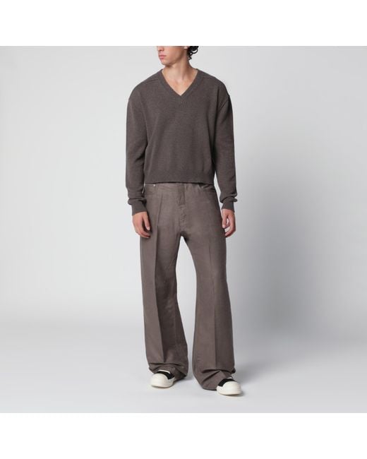 Rick Owens Gray Taupe V-Neck Sweater for men