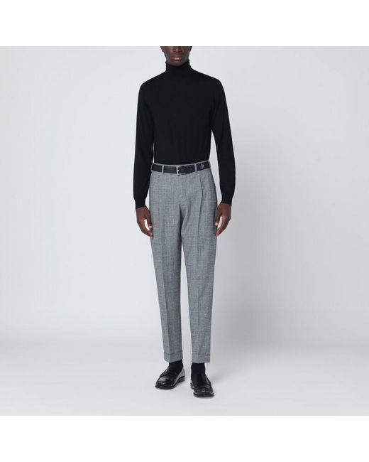 PT Torino Gray Patterned Wool And Cashmere Trousers for men