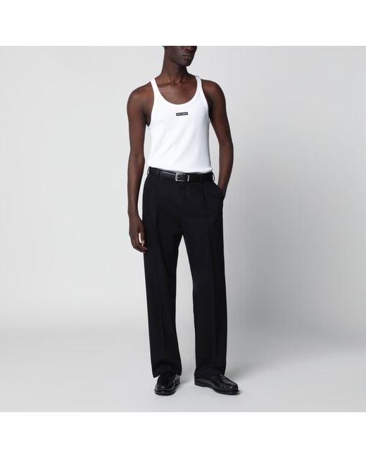 Dolce & Gabbana Brown Ribbed Cotton Tank Top With Logo Patch for men