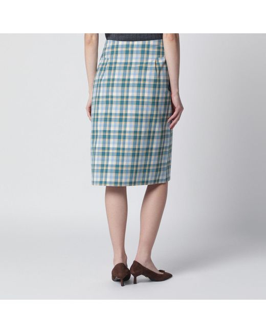 Prada Blue Ottanio Pencil Skirt With Check Pattern