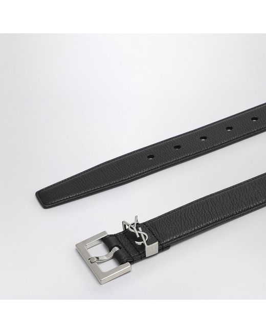Saint Laurent Black Cassandre Leather Belt for men