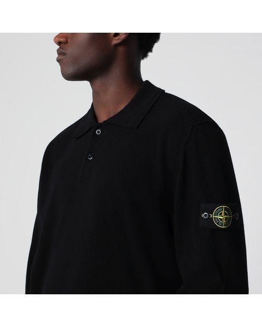 Stone Island Black Wool Polo Sweater for men