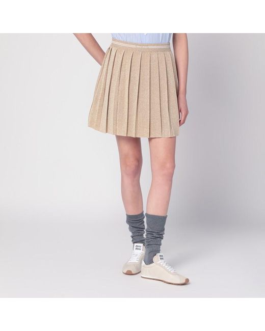 Minijupe Plissée Or En Lurex Miu Miu en coloris Natural
