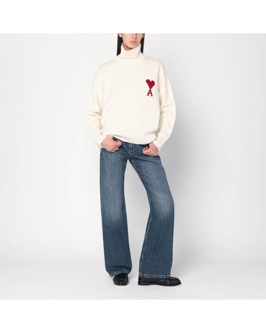 AMI White Ami De Coeur Turtleneck Sweater