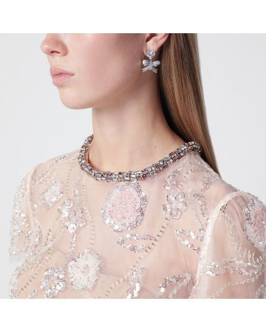 Self-Portrait Pink Floral Sequin Midi Dress