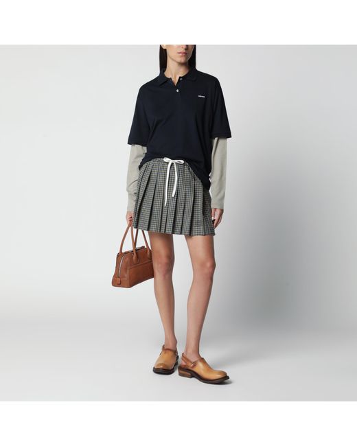 Miu Miu Black Sand Checked Pleated Mini Skirt