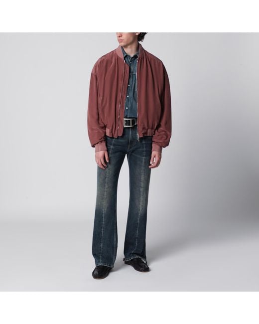 Versace Red Aubergine Silk Bomber Jacket for men