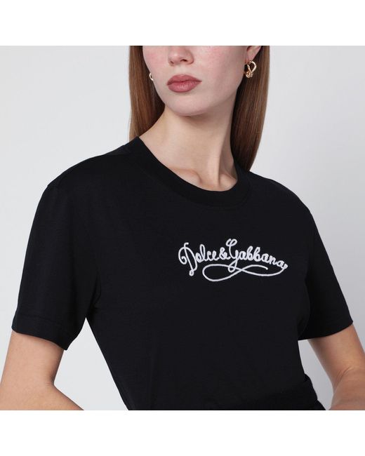 Dolce & Gabbana Black Jersey Tshirt With Embroidery