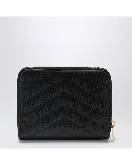 Saint Laurent Black Cassandre Quilted Compact Zip-Around Wallet