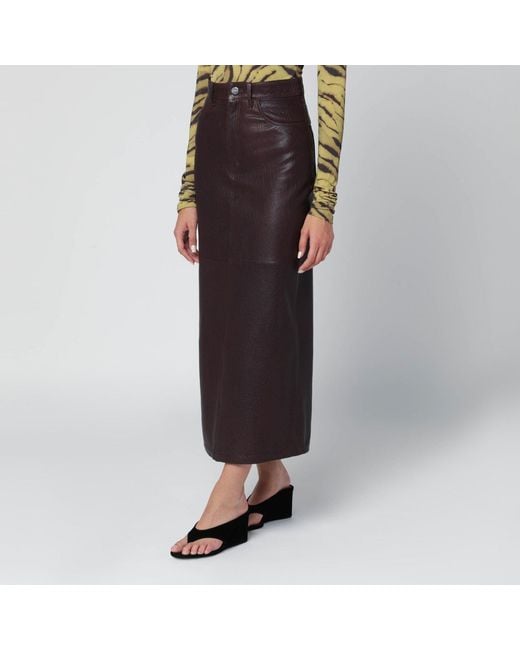 IVY & OAK Black Burgundy Leather Midi Skirt