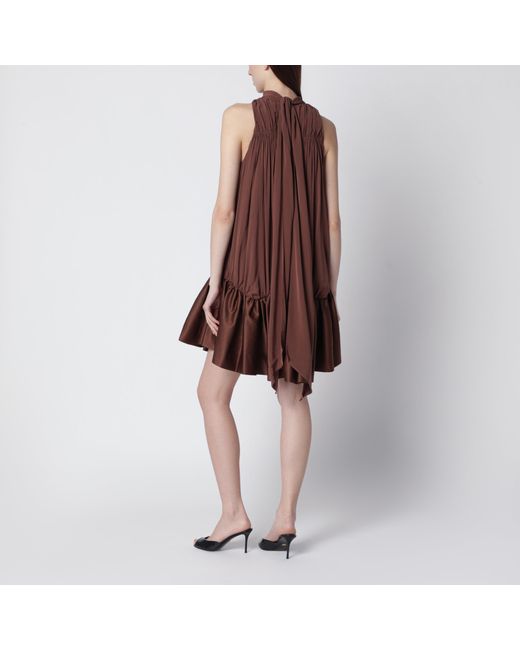 ROTATE BIRGER CHRISTENSEN Brown Dark Gathered Mini Dress With Ruching