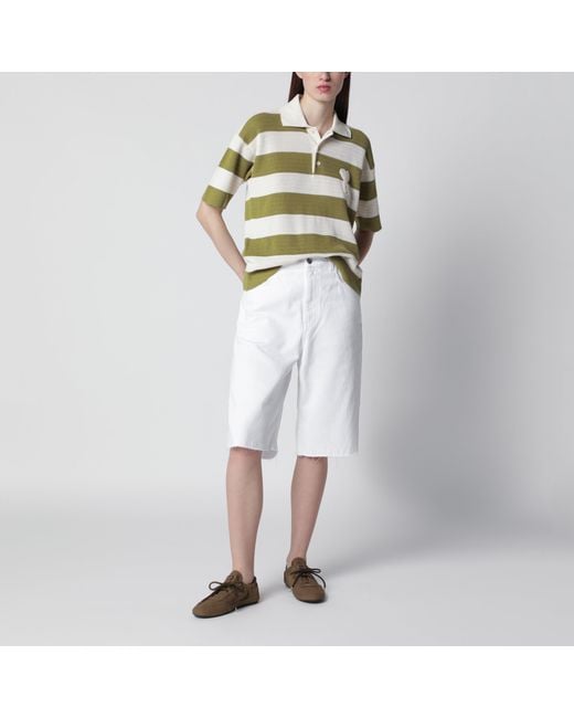 AMI Green Ami De Coeur Striped Cotton Knit Polo Shirt
