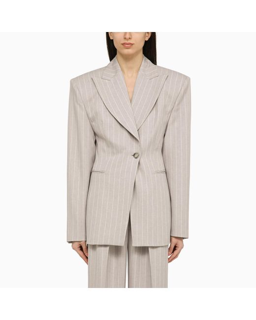 ANDAMANE Gray Pearl Grey Pinstripe Single-breasted Jacket Ottavia