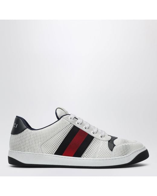 Gucci White Perforated Leather Screener Sneakers for men