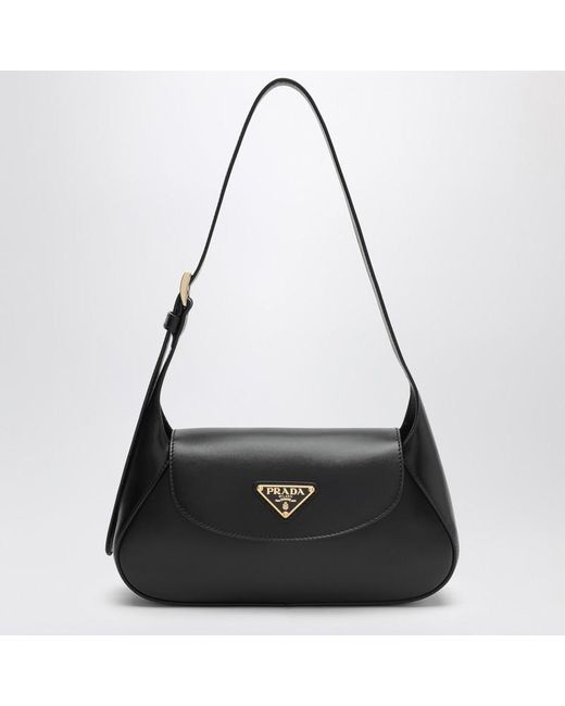 Borsa a spalla piccola nera in pelle di Prada in Black