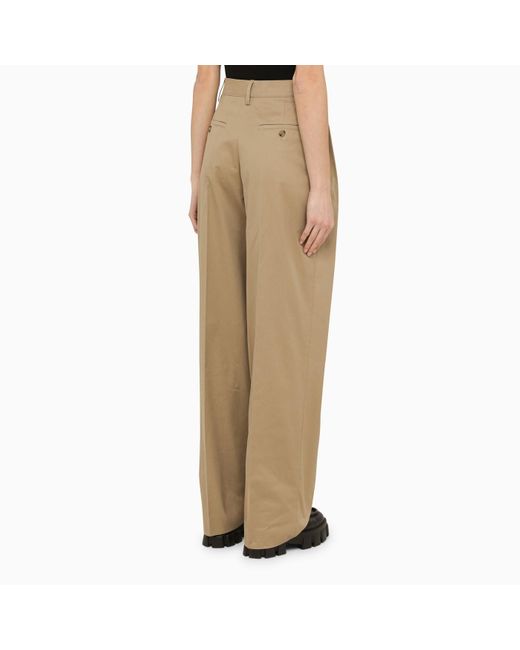 Prada Natural Khaki Cotton Trousers With Pleats