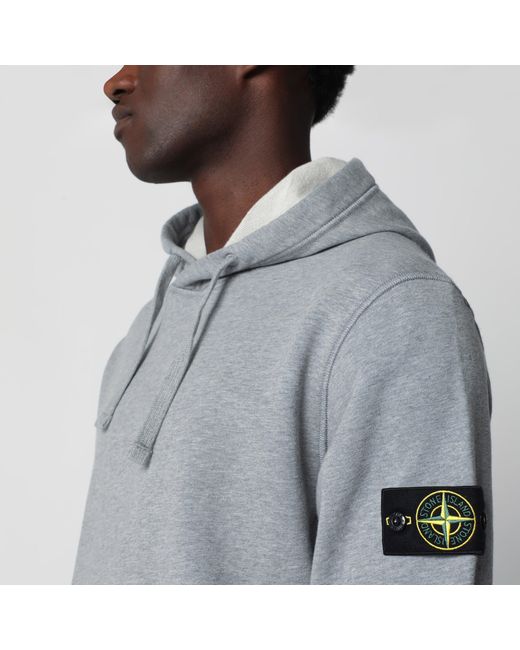 Stone Island Gray Mélange Cotton Hoodie for men