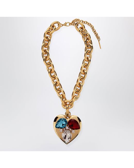 Alessandra Rich Metallic Tone Chain Necklace With Heart Pendant