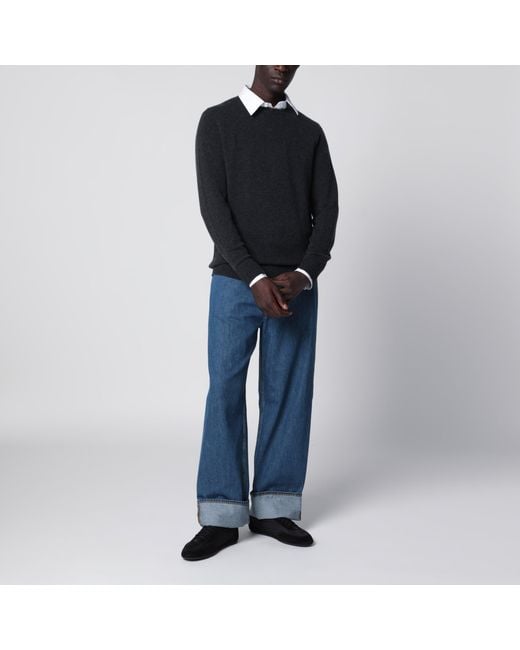 Drumohr Blue Dark Cashmere Crew-Neck Sweater for men