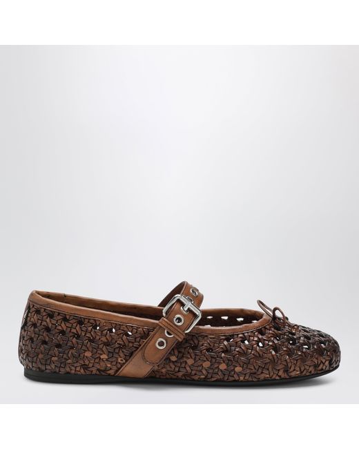 Miu Miu Brown Perforated Leather Ballerinas