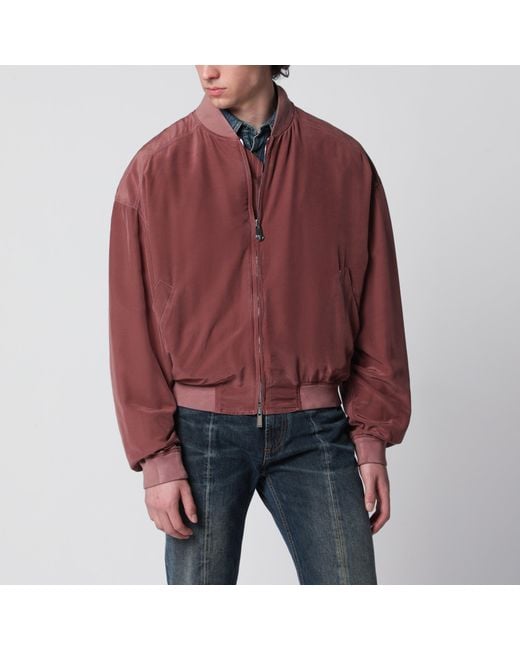 Versace Red Aubergine Silk Bomber Jacket for men