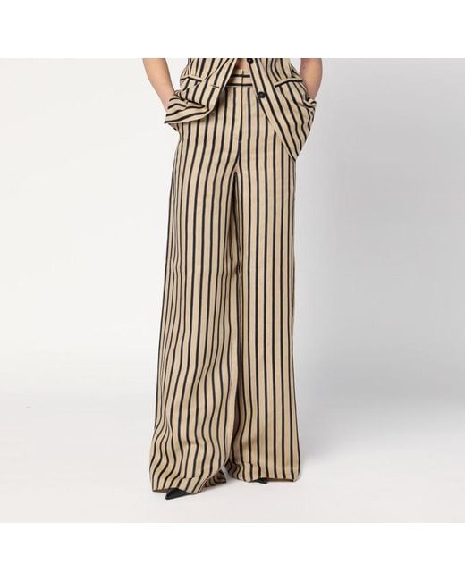 Max Mara Metallic Weite Sandfarbene Gestreifte Hose