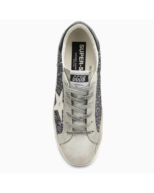 Sneaker super-star con glitter antracite/bianca/nera di Golden Goose Deluxe Brand in Gray