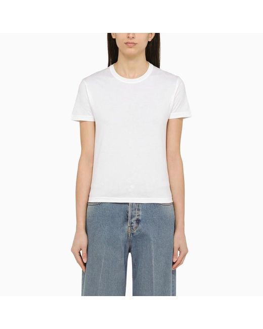 T-shirt girocollo bianca in cotone con dettaglio web di Gucci in White