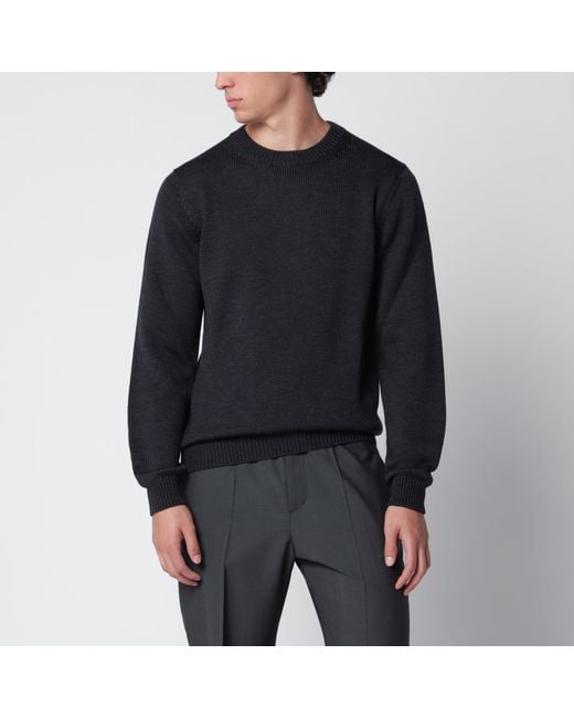 Roberto Collina Black Anthracite Wool Crew-Neck Sweater for men