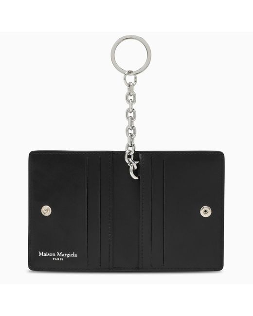 Maison Margiela Black Leather Card Case With Key Ring for men